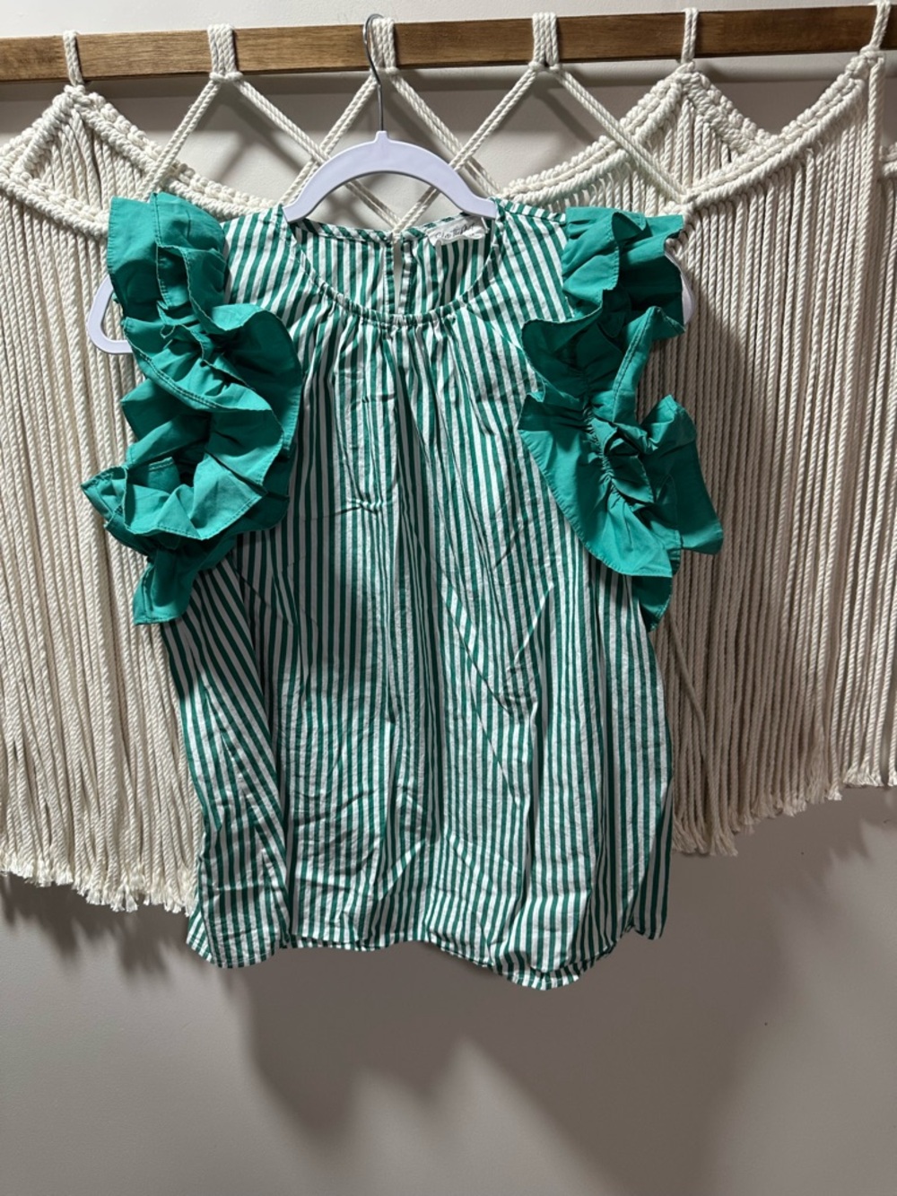 Striped Green Ruffle Sleeve Tank Top